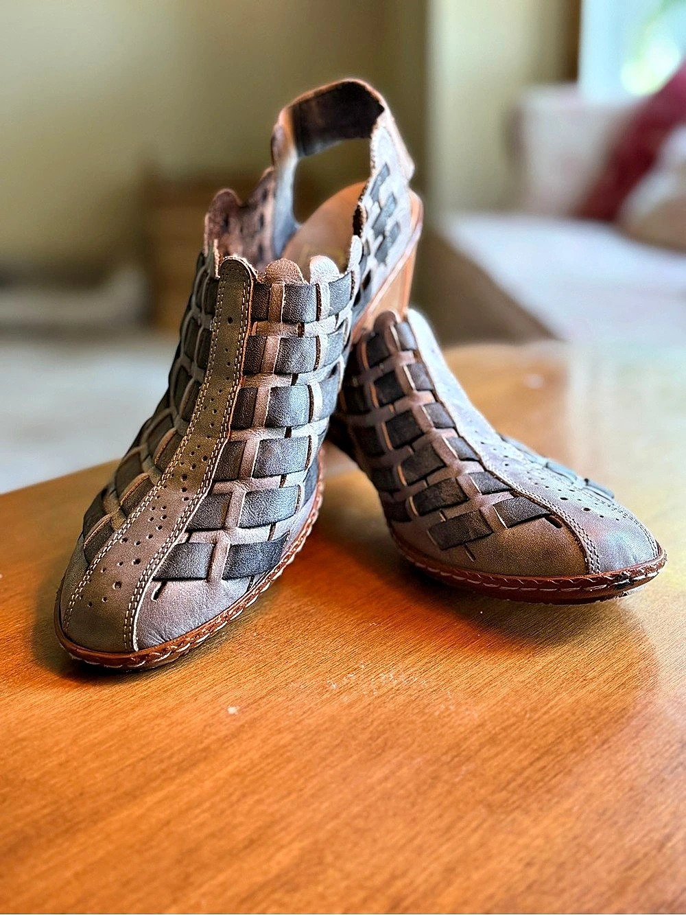 Rieker Sina 78 Woven Leather Slingback Heel Brown & Gray EU 39